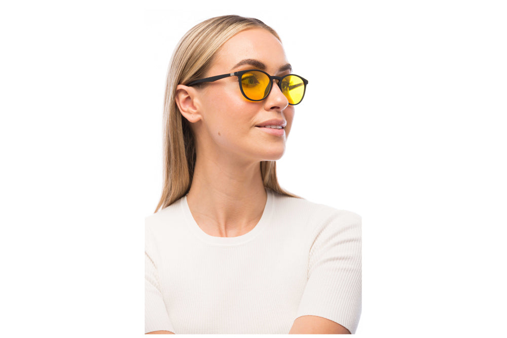 Woman Wearing Echo Light Sensitivity Glasses