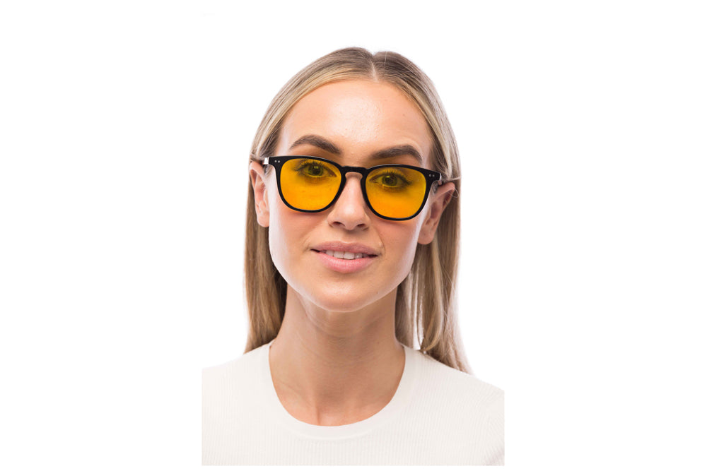 Woman Wearing Parker Light Sensitivity Glasses Readers