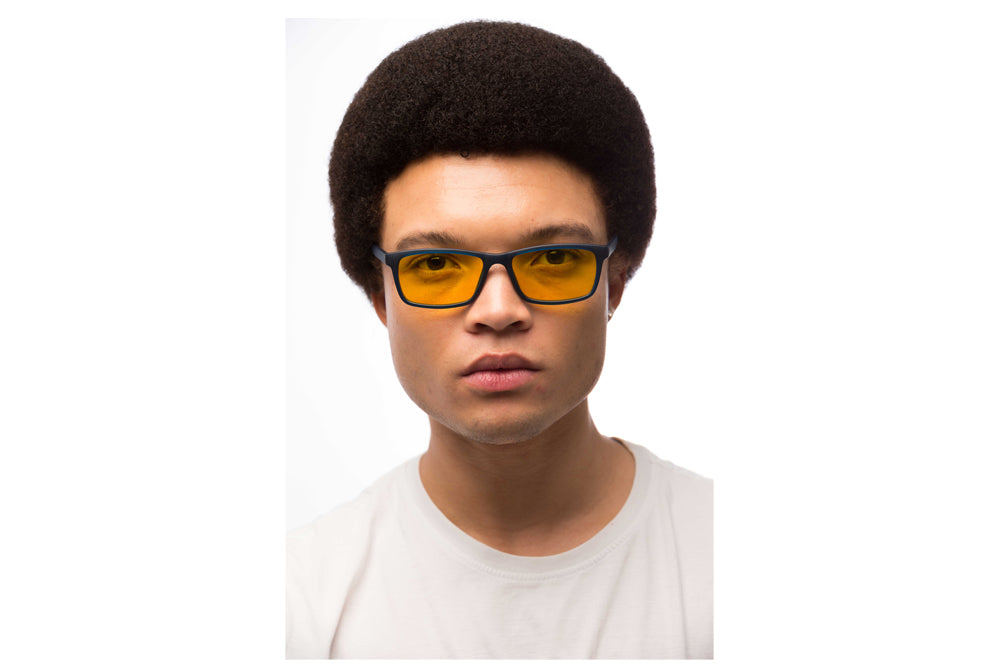 Man Wearing Hudson Light Sensitivity Glasses Readers
