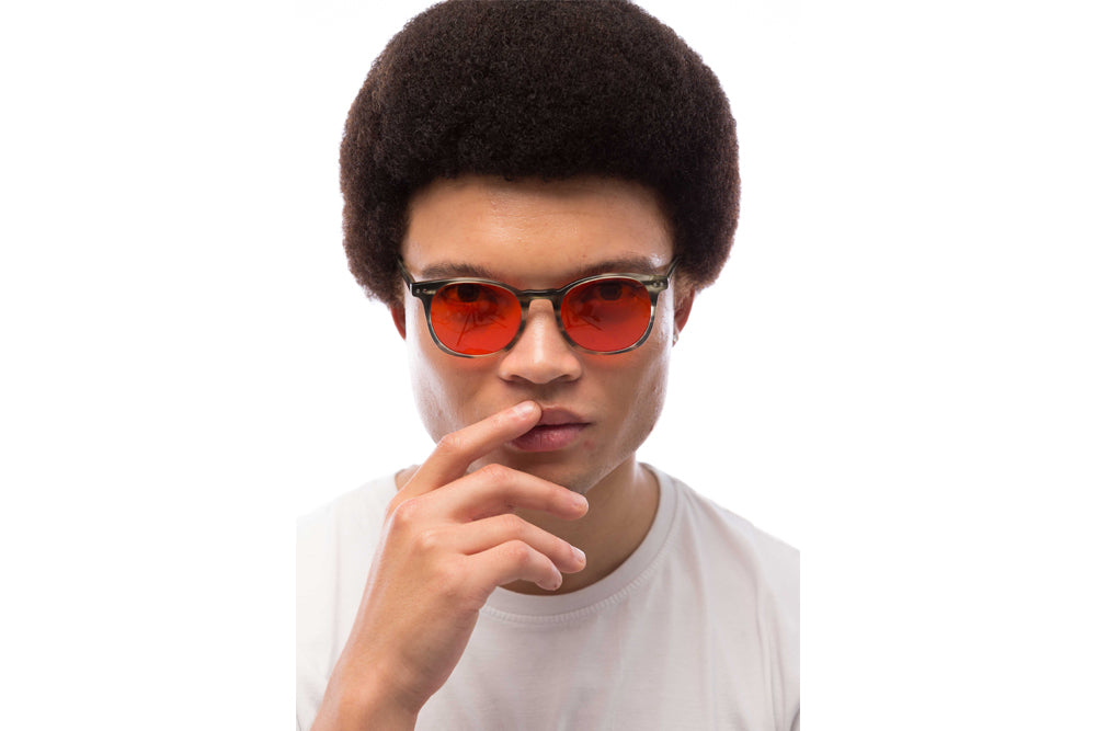 Man Wearing Arrow Blue Light Blocking Glasses Readers