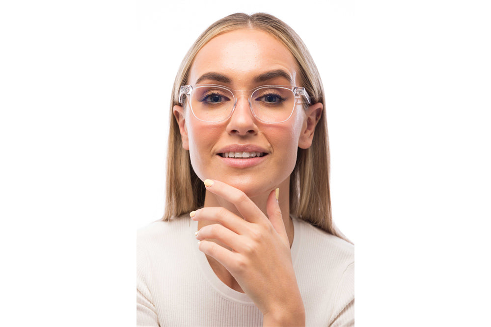 Woman Wearing Crystal Computer Glasses Readers