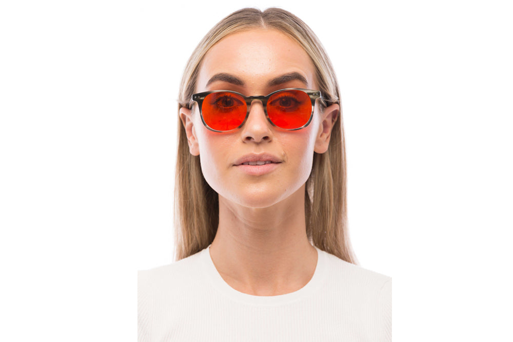 Woman Wearing Arrow Blue Light Blocking Glasses Readers