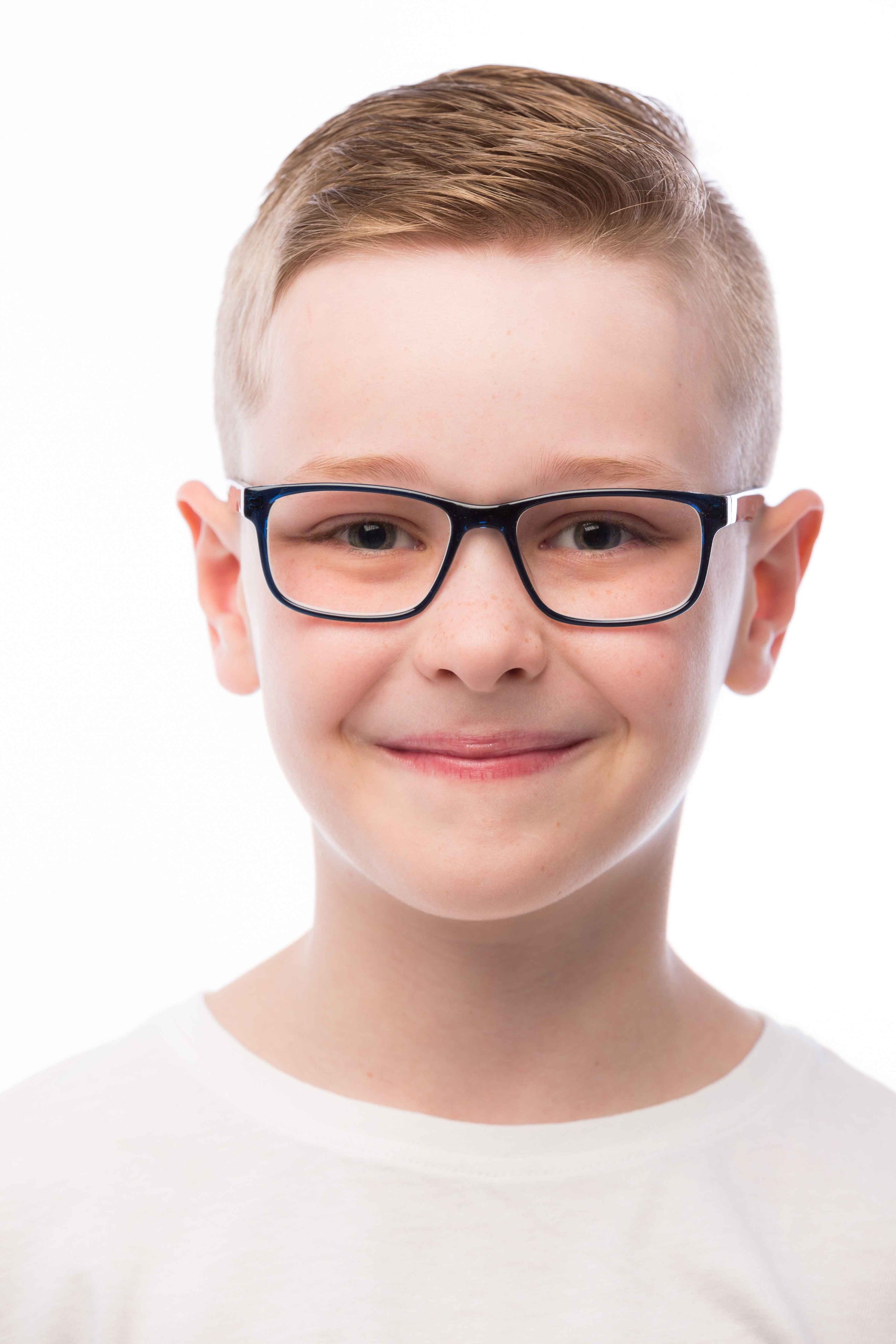 Boy Wearing Theo Computer Glasses Readers, close up