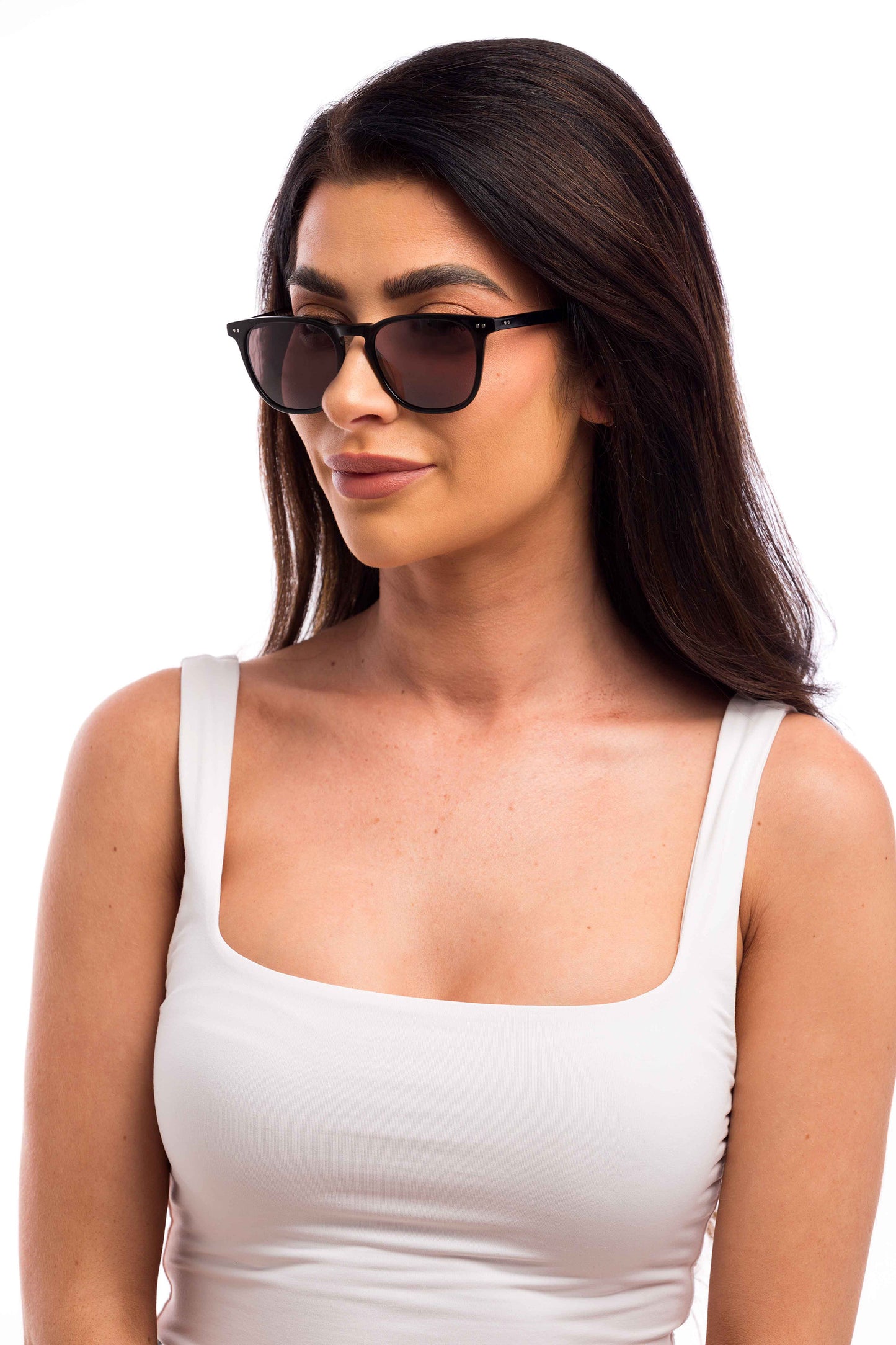 Woman Wearing Parker Sunglasses Prescription (Brown)