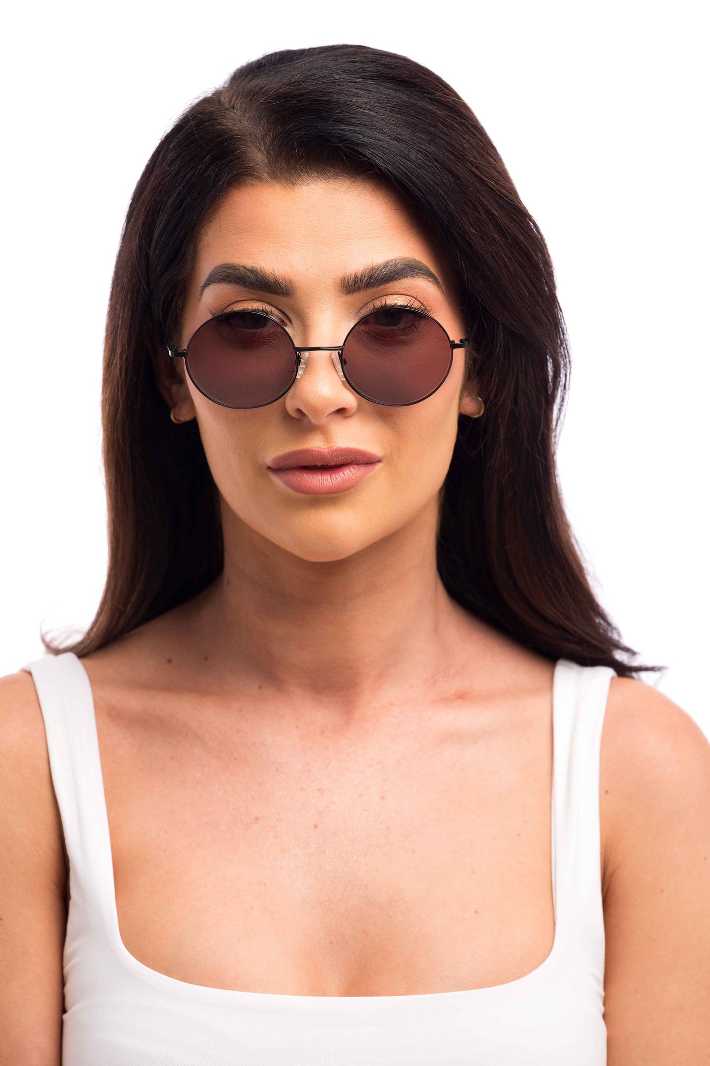 Woman Wearing Lennon Sunglasses Readers (Brown)