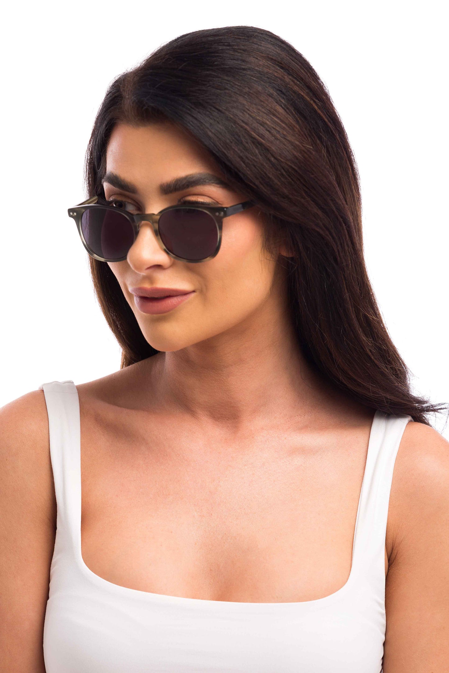 Woman Wearing Arrow Sunglasses (Grey)